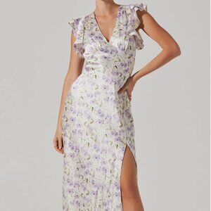 ASTR the Label Floral Flutter Sleeve Satin Maxi Dress XL
